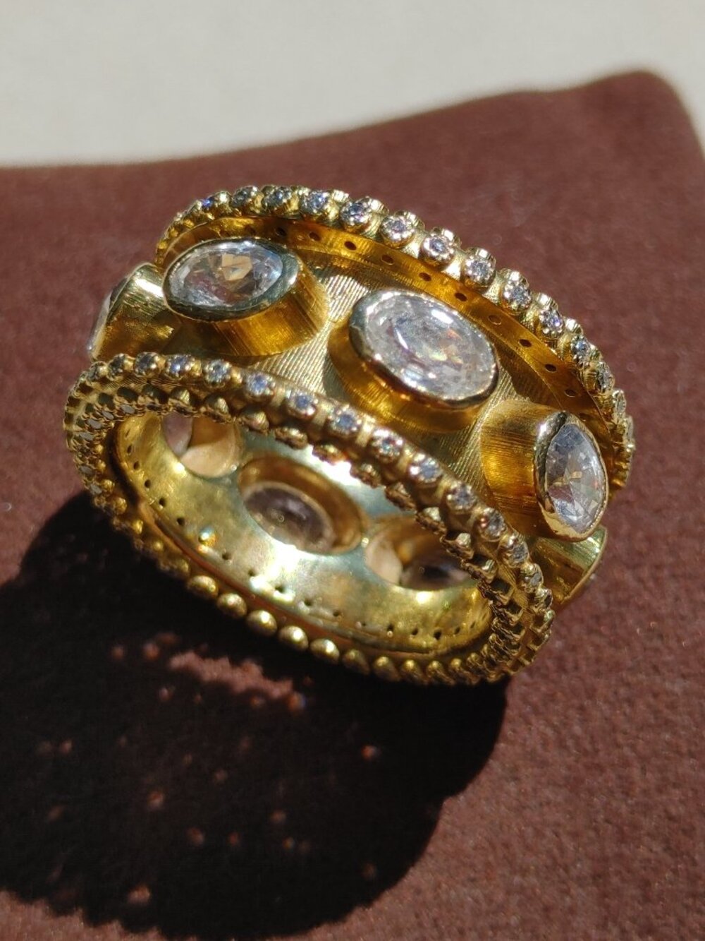 Armenta 18k Solid Yellow Gold Sapphire & Diamond Ring Band Size US 8